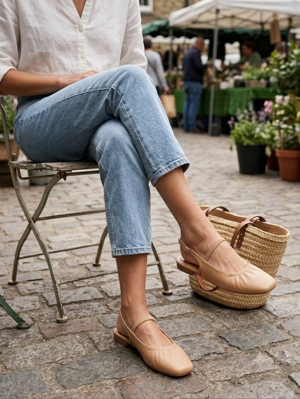 a new day Beige Slingback Square-Toe Flats